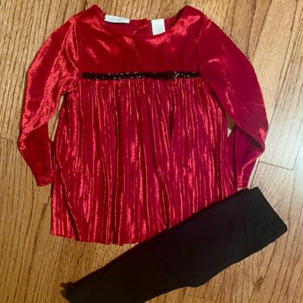 1ST IMPRESSIONS:BABY GIRL RED VELOUR HOLIDAY OCCASION 2-PIECE OUTFIT-SIZE 12 MTH